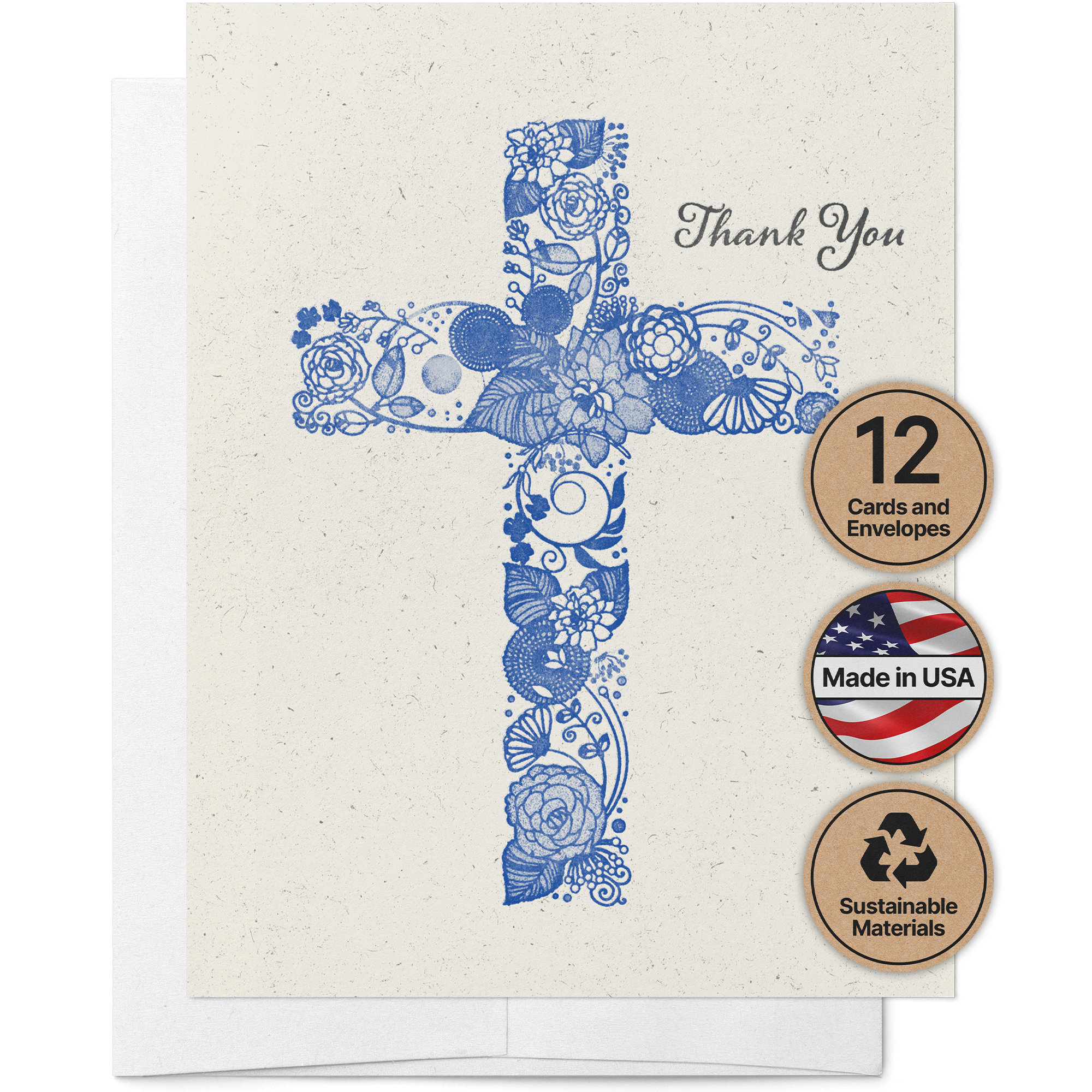 christian cross thank you card | set of 12 cards & envelopes - etsy.de
