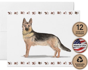 German Shepherd Dog Note Cards - 12 Eco-Friendly Cards With Envelopes