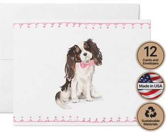Cavalier King Charles Spaniel Dog Note Cards - 12 Eco-Friendly Cards With Envelopes
