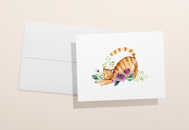 Cat Greeting Cards Adorable Watercolor Animal Cards for Any Occasion Blank Interior for Personal Greeting Set of 12 Cards & Envelopes image 5