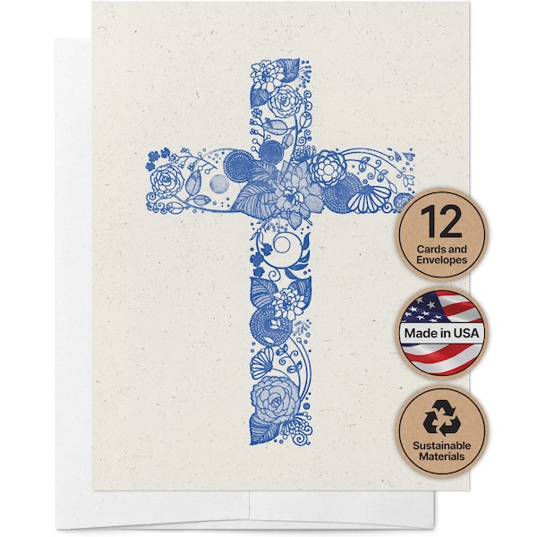 Christian Cross Note Cards | Set of 12 Cards & Envelopes