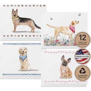 Thank You Cards: Watercolor Dogs Collection (Golden Retriever, Bulldog, Boston)