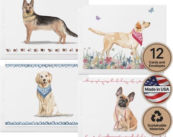 Thank You Cards: Watercolor Dogs Collection (Golden Retriever, Bulldog, Boston)