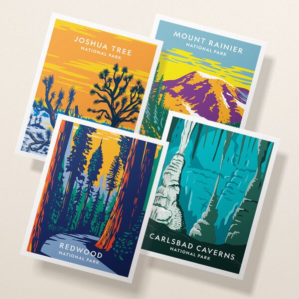 National Park Greeting Cards | Set 1 | Vintage USA Parks | Gift for Hikers | Blank Inside | 100% Recycled | Set of 12 Cards & Envelopes