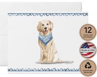 Golden Retriever Stationery: Hand Painted Dog Note Cards (Set of 12)