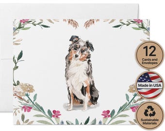 Australian Shepherd Stationery: Hand Painted Cards (Set of 12 with Envelopes)