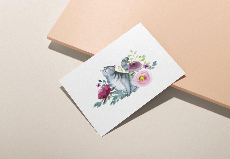 Watercolor Cat Greeting Cards, 4 Designs (Set of 12, Blank Inside) image 6