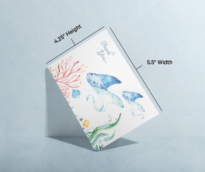 Ocean Animal Thank You Cards: Baby Shower Set of 12 with Envelopes image 9