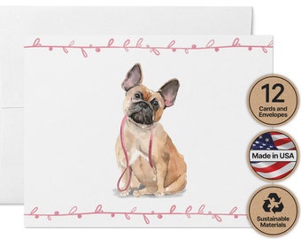 French Bulldog Note Cards - 12 Eco-Friendly Cards With Envelopes