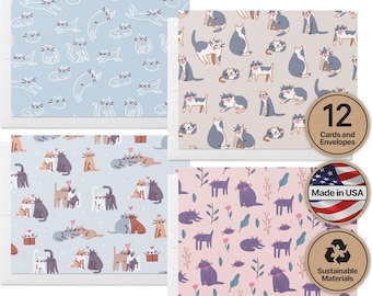 Cat Lover Greeting Cards, Illustrated Patterns (Set of 12, Blank Inside)