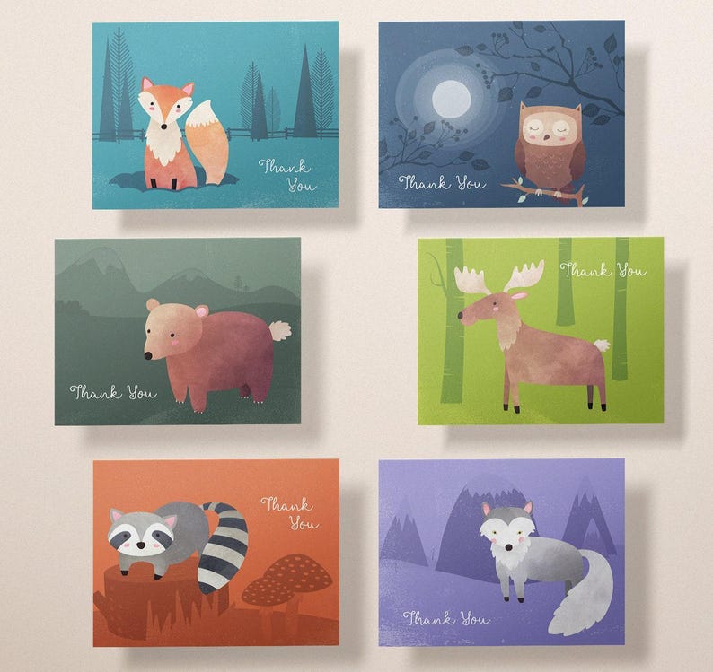 Woodland Animal Thank You Cards, Baby Shower Designs (Set of 12 with Envelopes) image 3