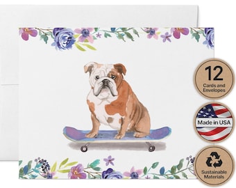 Hand Painted English Bulldog Cards - Blank Dog Stationery Set