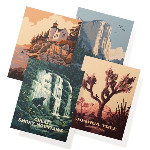 National Park Greeting Cards | Set 4 | Vintage USA Parks | Gift for Hikers | Blank Inside | 100% Recycled | Set of 12 Cards & Envelopes