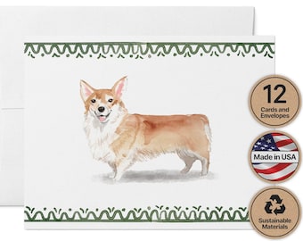 Dog Stationery Set: Hand Painted Welsh Corgi - Blank Inside, Eco Friendly
