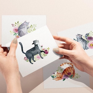 Watercolor Cat Greeting Cards, 4 Designs (Set of 12, Blank Inside) image 2