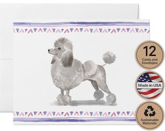 Standard Poodle Note Cards, Hand Painted (Set of 12, Blank Inside)