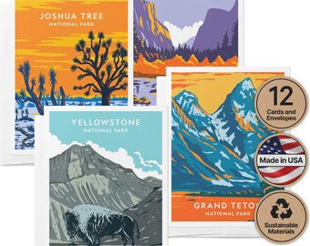 National Park Greeting Cards, Vintage USA Parks (Set of 12, Blank Inside)