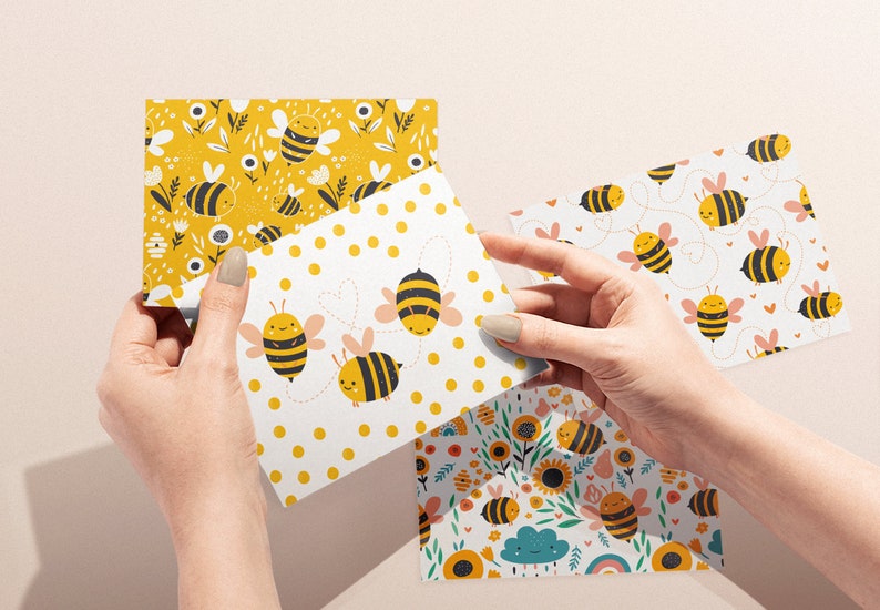 Bumble Bee Greeting Cards Bees Cards Set Bees and Flowers Greeting Cards Bees and Hearts Cards Set of 12 Cards & Envelopes image 3