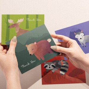 Woodland Animal Thank You Cards, Baby Shower Designs (Set of 12 with Envelopes) image 2
