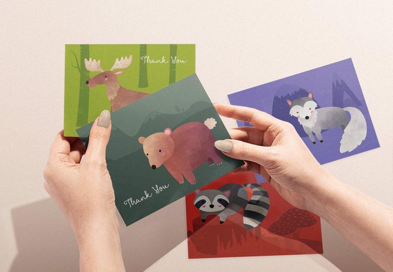 Woodland Animal Thank You Cards, Baby Shower Designs (Set of 12 with Envelopes) image 2