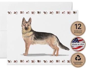 German Shepherd Note Cards: Hand Painted Dog Art - Blank Inside, 12 Pack