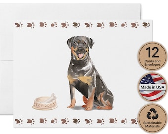 Rottweiler Dog Note Cards - 12 Eco-Friendly Cards With Envelopes