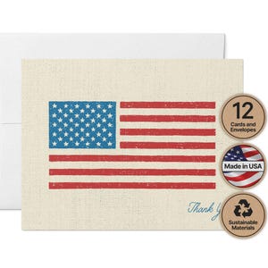 Patriotic Thank You Cards, American Flag (Set of 12 with Envelopes)