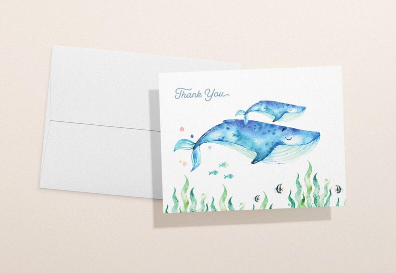 Ocean Animal Thank You Cards: Baby Shower Set of 12 with Envelopes image 5