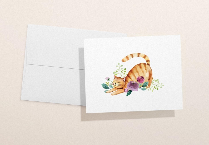 Watercolor Cat Greeting Cards, 4 Designs (Set of 12, Blank Inside) image 4