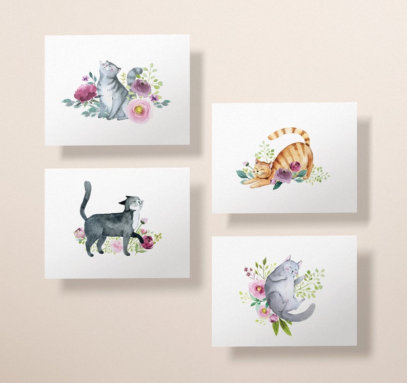 Cat Greeting Cards Adorable Watercolor Animal Cards for Any Occasion Blank Interior for Personal Greeting Set of 12 Cards & Envelopes image 4