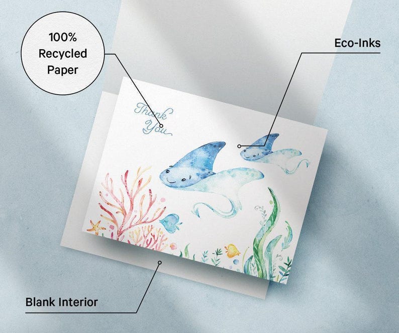 Ocean Animal Thank You Cards: Baby Shower Set of 12 with Envelopes image 8