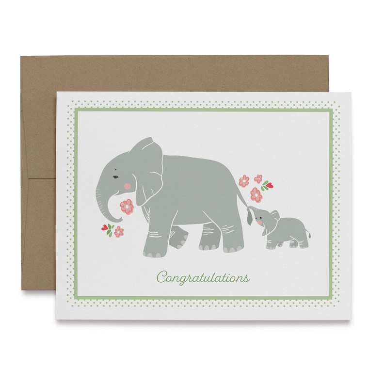 1 or 48 Eco-Friendly Cards With Envelopes 12 Baby Congrats Elephant Card 24
