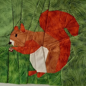 Squirrel foundation paper piecing 12" quilt block pdf fpp*  quilt by numbers*  animal winter garden