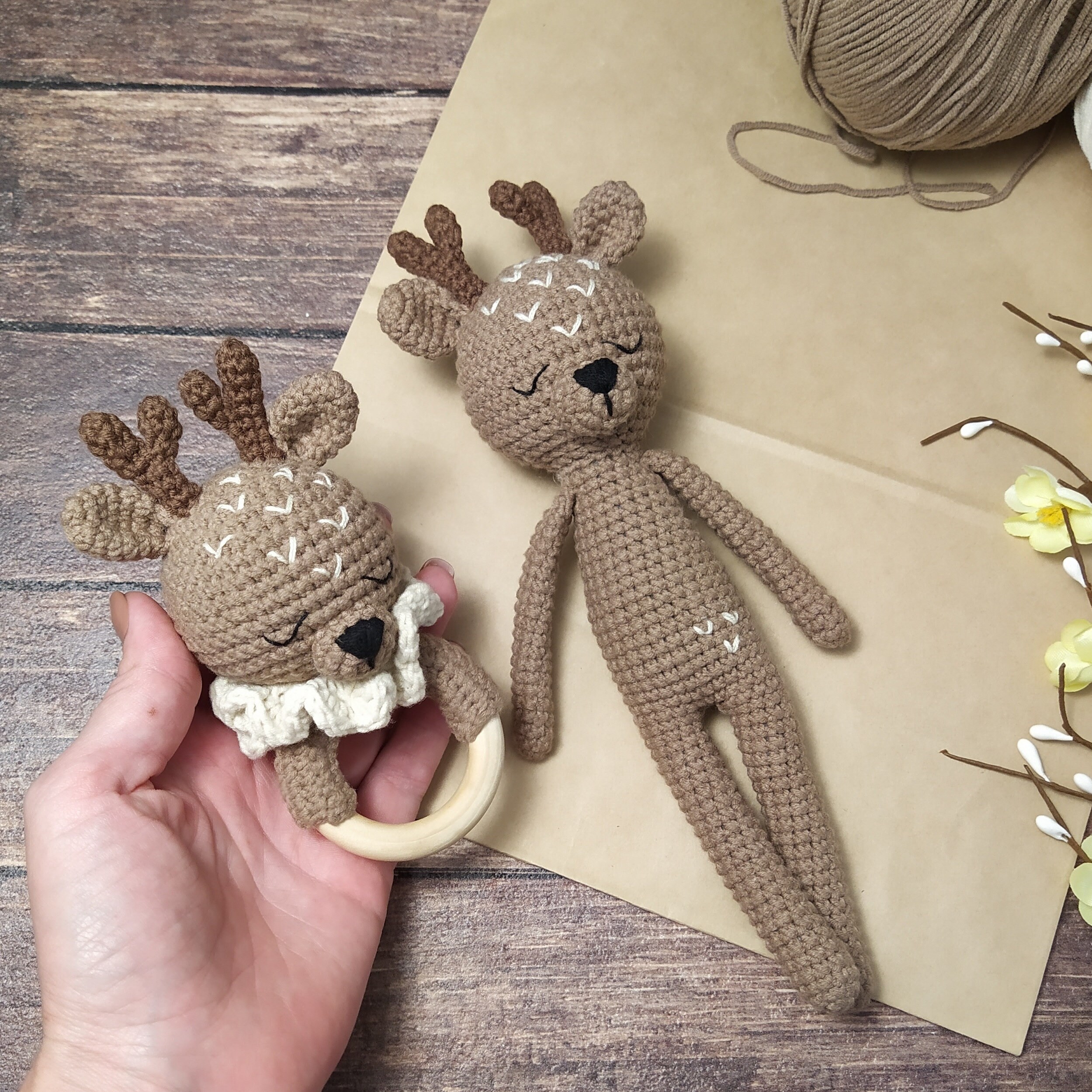 2 in 1 Baby Rattle Crochet Teether & Deer Amigurumi PATTERN Etsy