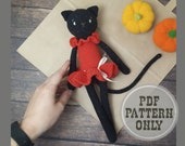 Amigurumi PATTERN Black cat doll in dress for halloween decor. Cat crochet pattern and crochet animal cat plush. Kawaii cat for gift