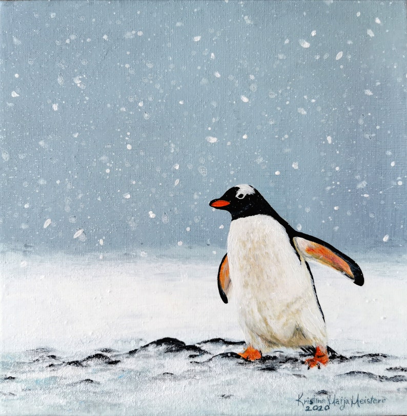 Gentoo Penguin. Original Acrylic Painting. | Etsy