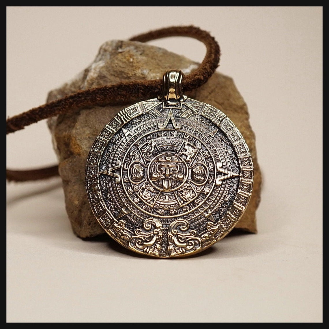 Pendant Mayan calendar brass author's-vintage | Etsy