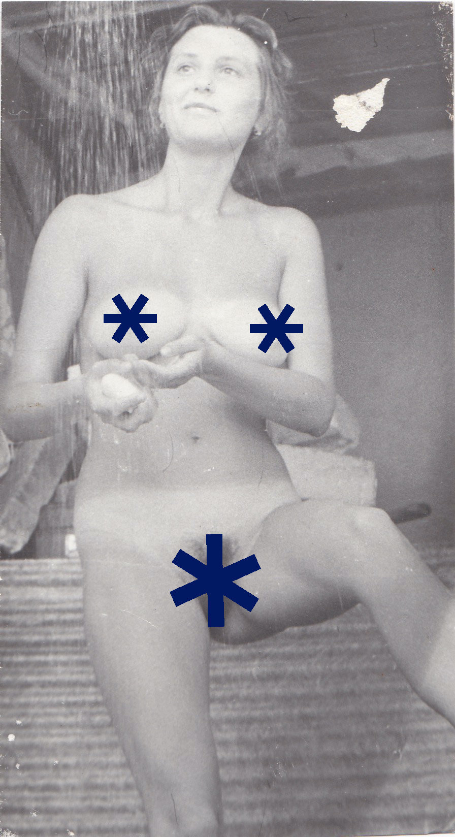 1970s Nude Woman in Outdoor Shower Wet