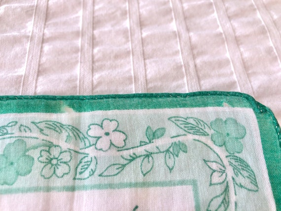 1950's Handkerchief - Green Floral Pattern with B… - image 5