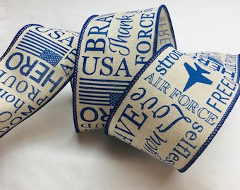 Wired Air Force Ribbon, Blue and White Wired Ribbon, 2.5'' X 10 Yards ...