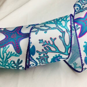Mermaid Colors, Seahorse Starfish Coral Ribbon