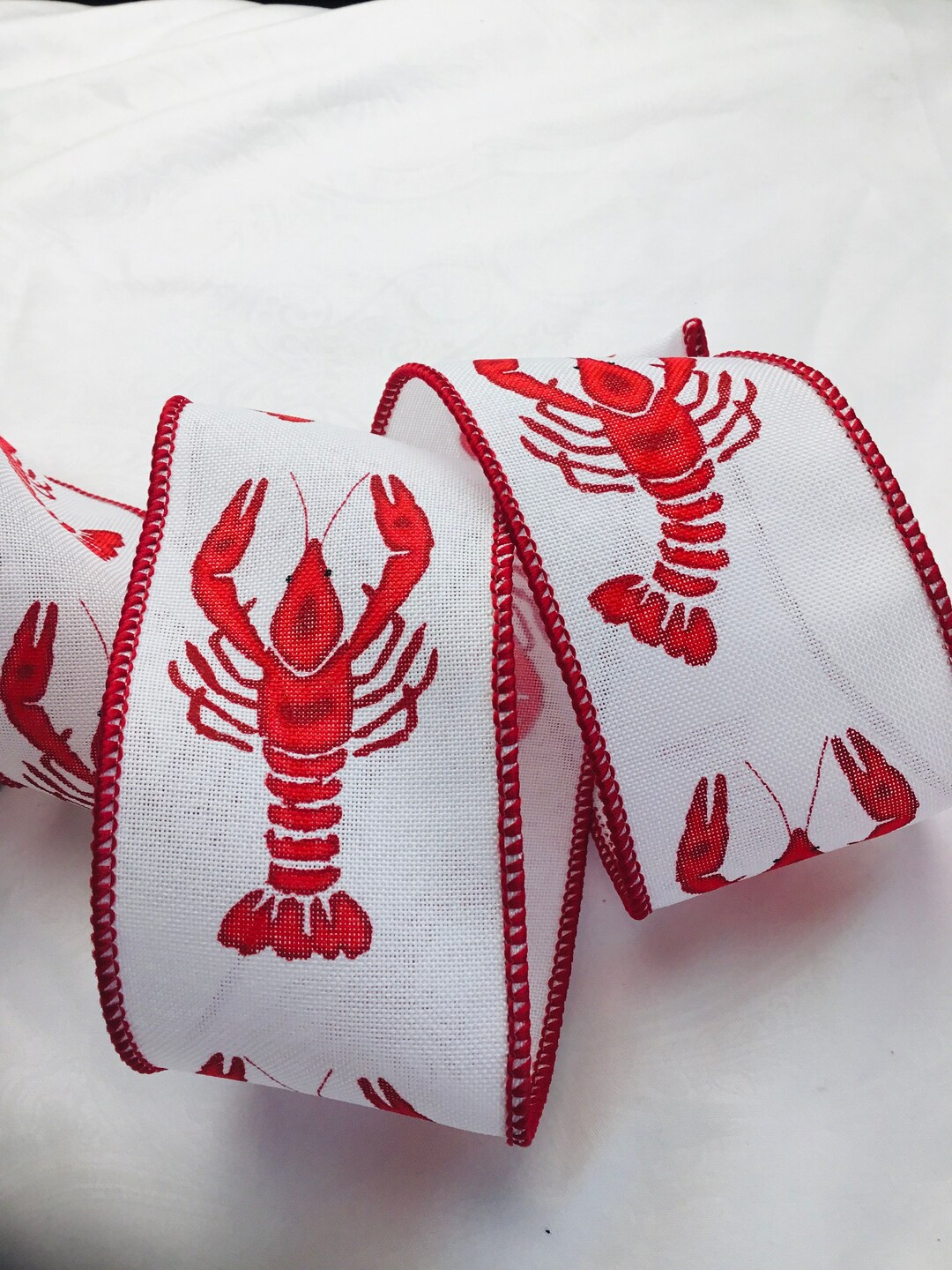 Lobster/crawfish on White or Beige Ribbon. - Etsy