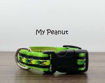 Bright Green And Black Dog Collar, Washable, Adjustable, Boy Dog Collar, My Peanut  - Dog Mom Gift