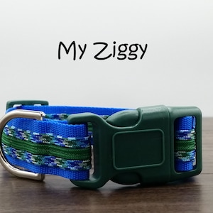 Blue & Green Dog Collar: Adjustable Quick Release 1-Inch Wide