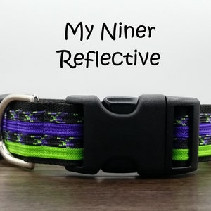 Reflective Dog Collar: Black, Purple & Neon Green, 1-Inch Wide