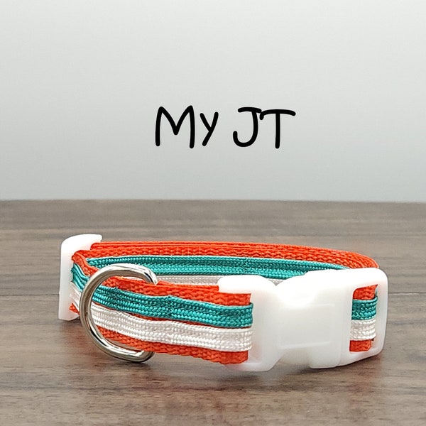 Miami Dolphins Dog Collar, Jason Taylor Fan Gift, 5/8 Inch Wide Collar, My JT, Washable, Adjustable