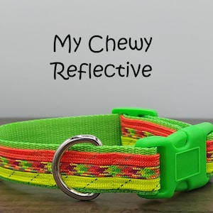 Reflective Dog Collar, Quick Release Puppy Collar, Neon Dog Collar, Adjustable Paracord Dog Collar, Green Orange and Yellow Collar, Chewy-R
