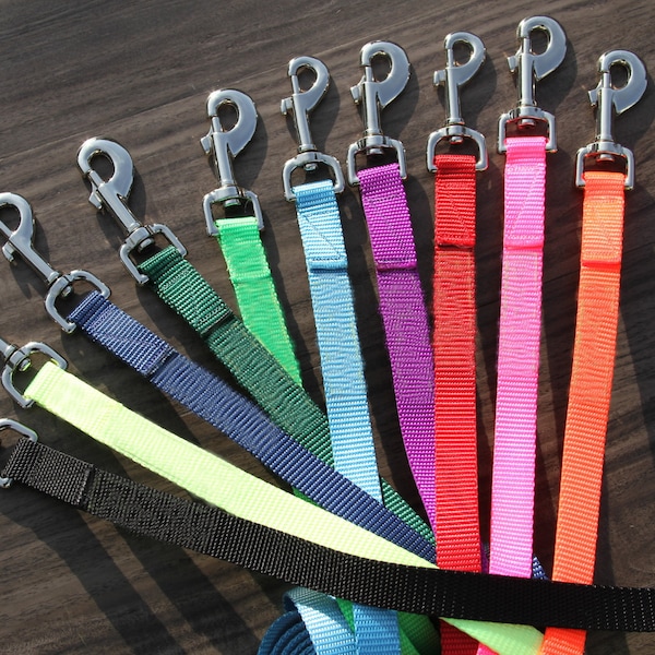 3/4” Wide 2 Foot to 6 Foot Leashes - 14 Colors - Red - Blue - Brown - Yellow - Pink - Purple - Black - Orange - Green - Neons