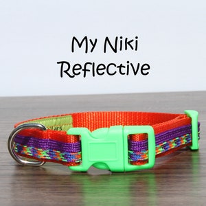 Quick Release Reflective Small Dog Collar, Neon Orange and Green New Puppy Collar, Adjustable Paracord Dog Collar, Goat Collar, My Niki-R