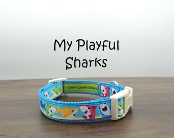 Shark Puppy Collar: Light Blue Coastal Dog Collar